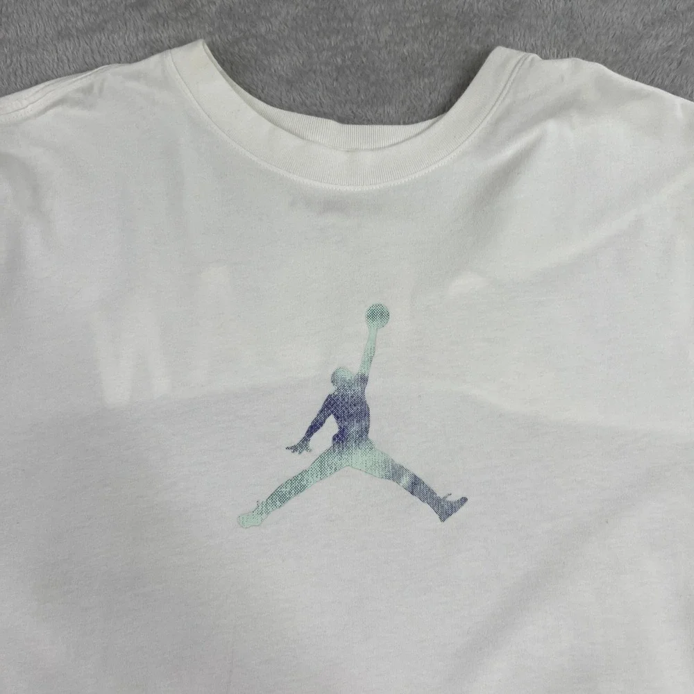Jordan Jumpman 23 Graphic T-Shirt L White Men Basketball Streetwear Tee 2 Sided